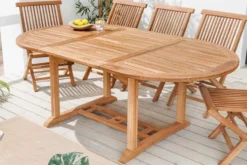 Ausziehbarer Gartentisch EMPIRE TEAK 120-180cm natur Massivholz oval