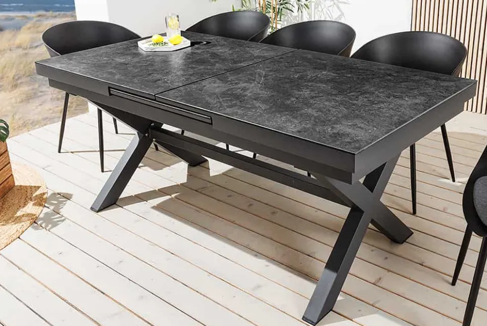 Ausziehbarer In- und Outdoor Esstisch EMPIRE 180-240cm anthrazit Keramik Gartentisch