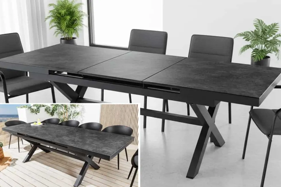 Ausziehbarer In- und Outdoor Esstisch EMPIRE 180-240cm anthrazit Keramik Gartentisch