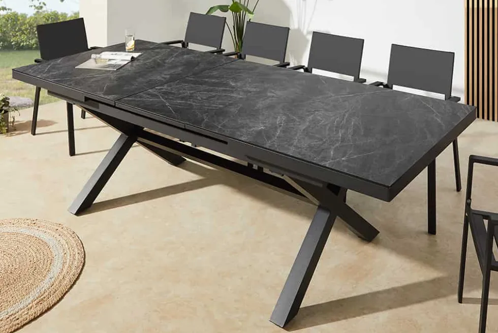 Ausziehbarer Outdoor Esstisch EMPIRE 200-250cm anthrazit Keramik Gartentisch