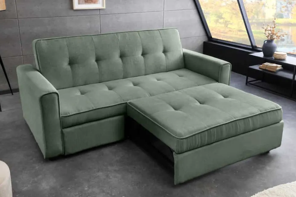Ausziehbares Schlafsofa SMART 180cm grün Cord 2-Sitzer Couch mit Nosagfederung