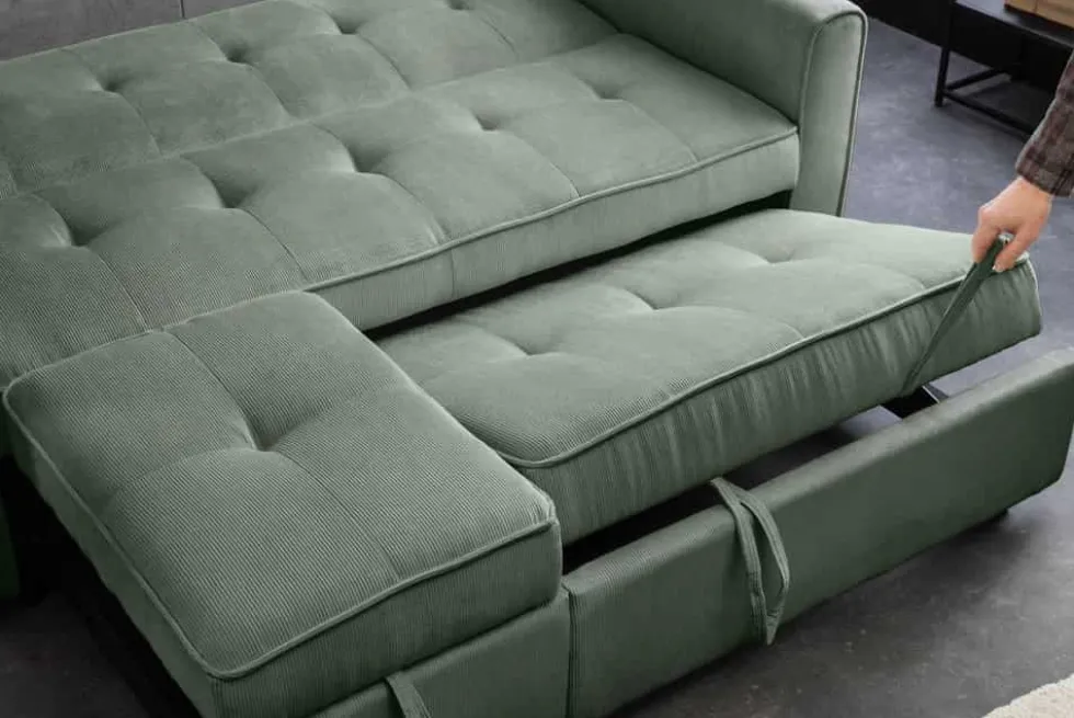Ausziehbares Schlafsofa SMART 180cm grün Cord 2-Sitzer Couch mit Nosagfederung