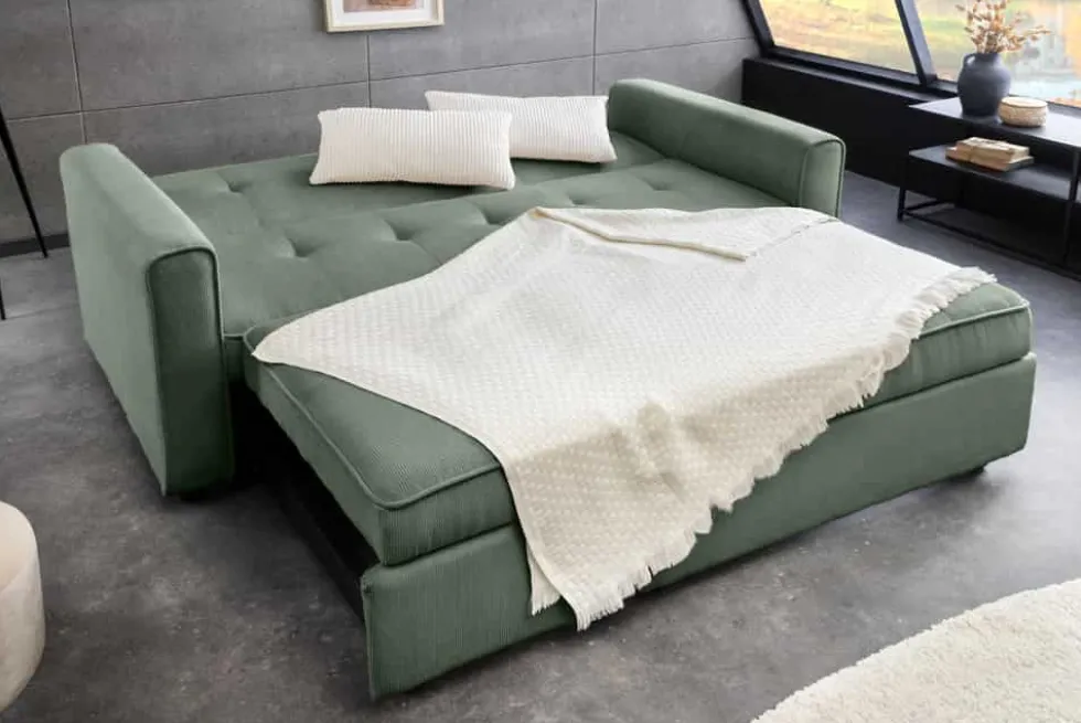 Ausziehbares Schlafsofa SMART 180cm grün Cord 2-Sitzer Couch mit Nosagfederung