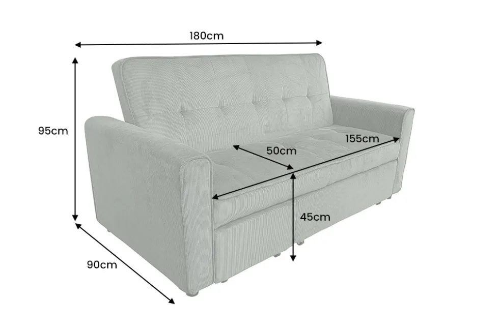 Ausziehbares Schlafsofa SMART 180cm grün Cord 2-Sitzer Couch mit Nosagfederung