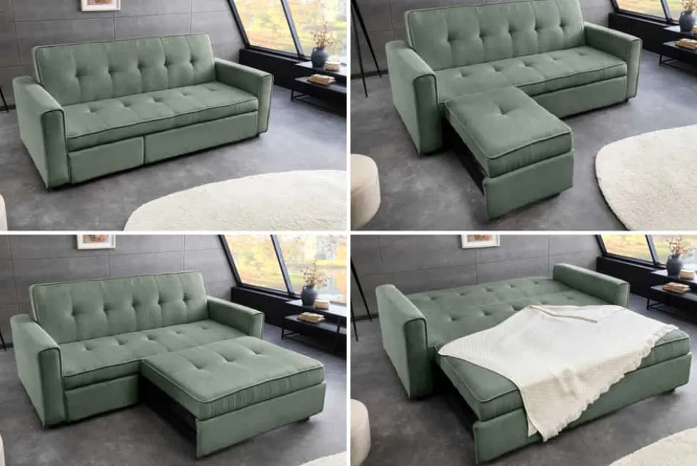 Ausziehbares Schlafsofa SMART 180cm grün Cord 2-Sitzer Couch mit Nosagfederung