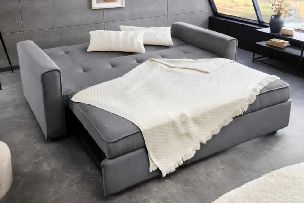 Ausziehbares Schlafsofa SMART 180cm grau Cord 2-Sitzer Couch mit Nosagfederung