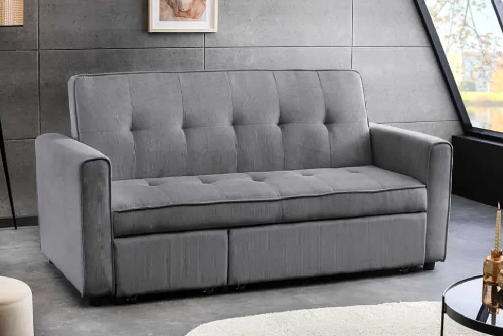 Ausziehbares Schlafsofa SMART 180cm grau Cord 2-Sitzer Couch mit Nosagfederung