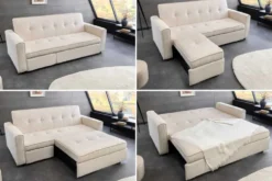 Ausziehbares Schlafsofa SMART 180cm beige Cord 2-Sitzer Couch mit Nosagfederung