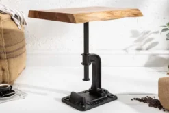 Authentischer Beistelltisch FACTORY 50cm Akazie Massivholz Baumkante Industrial Design