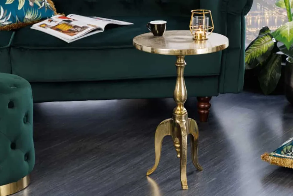Barock Beistelltisch SAVOY 55cm gold Metall Dreibein rund Vintage