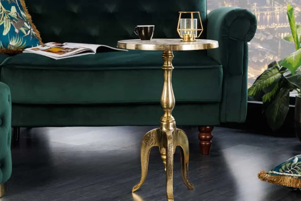 Barock Beistelltisch SAVOY 55cm gold Metall Dreibein rund Vintage