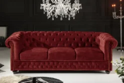 Barock Sofa CHESTERFIELD 205cm rot Samt Federkern Knopfheftung 3-Sitzer Couch