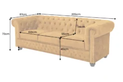 Barock Sofa CHESTERFIELD 205cm senfgelb Samt Federkern Knopfheftung 3-Sitzer Couch