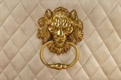 Barock Stuhl CASTLE DELUXE beige Samt gold Edelstahl mit Löwenkopf Ziernieten