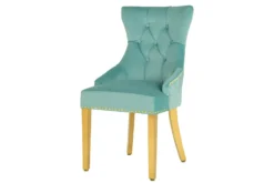 Barock Stuhl CASTLE DELUXE blau Samt gold Edelstahl mit Löwenkopf Chesterfield