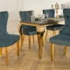 Barock Stuhl CASTLE DELUXE petrol Samt gold Edelstahl mit Löwenkopf Ziernieten
