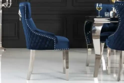Barock Stuhl CASTLE DELUXE royalblau Samt Löwenkopf Chesterfield Design Esszimmerstuhl Nieten
