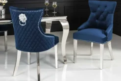Barock Stuhl CASTLE DELUXE royalblau Samt Löwenkopf Chesterfield Design Esszimmerstuhl Nieten