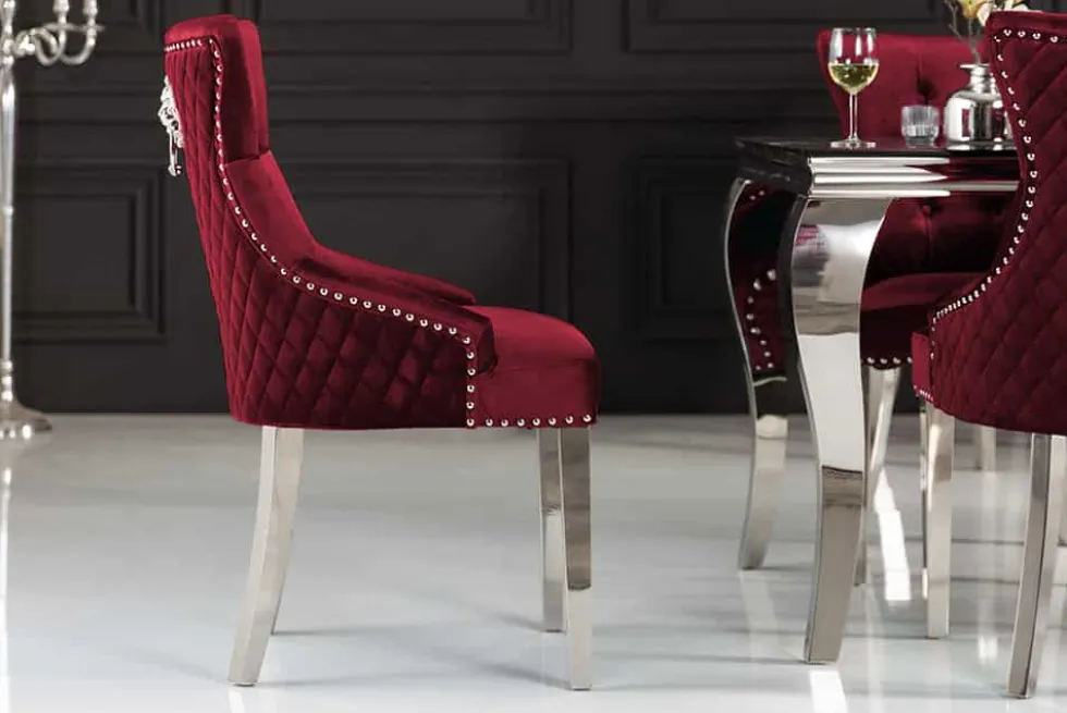 Barock Stuhl CASTLE DELUXE rot Samt Löwenkopf Chesterfield Design Esszimmerstuhl Nieten