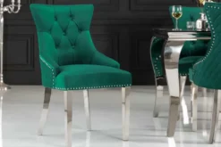 Barock Stuhl CASTLE DELUXE smaragdgrün Samt Edelstahl Löwenkopf