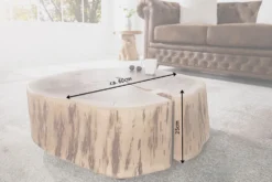 Baumstamm Couchtisch GOA 60cm natur Akazie Massivholz rund mit Rollen Unikat