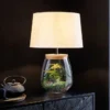 Befüllbare Tischlampe CLASSICO 60cm weiß transparent Glas mit Leinenschirm