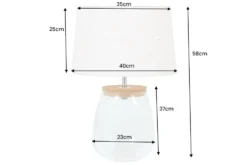 Befüllbare Tischlampe CLASSICO 60cm weiß transparent Glas mit Leinenschirm