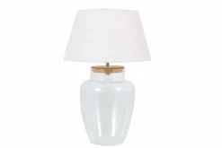 Befüllbare Tischlampe CLASSICO 75cm weiß transparent Glas mit Leinenschirm