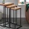 Beistelltisch 3er Set INDUSTRIAL 65cm Mangoholz handmade Mosaik schwarzes Metallgestell massiv