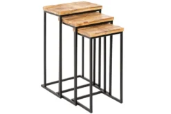 Beistelltisch 3er Set INDUSTRIAL 65cm Mangoholz handmade Mosaik schwarzes Metallgestell massiv