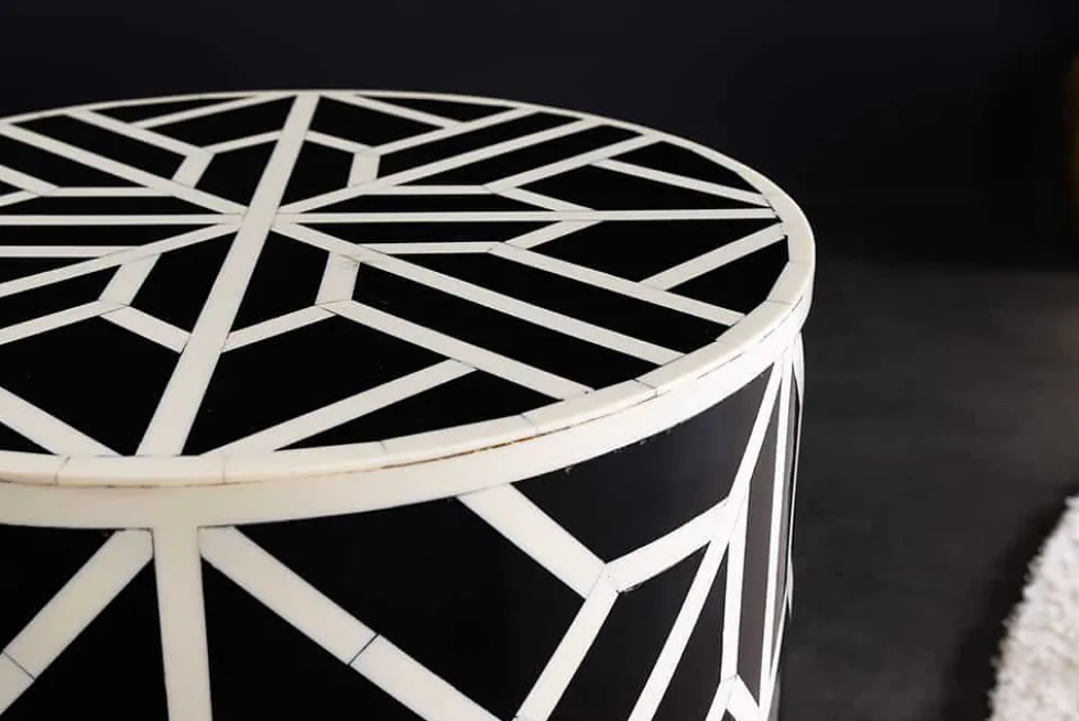 Beistelltisch HARMONY NATURE 45cm rund schwarz weiß Mosaik Kunsthandwerk