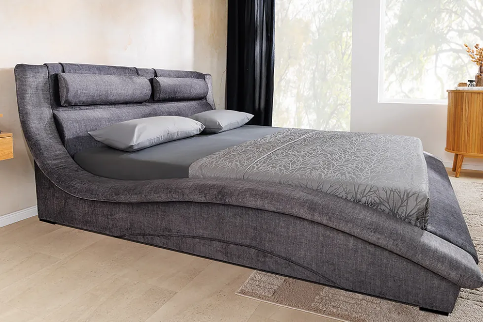 Bett SWING 180x200cm grau Vogue Seiden Samtstoff