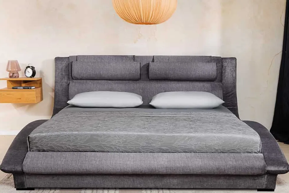 Bett SWING 180x200cm grau Vogue Seiden Samtstoff