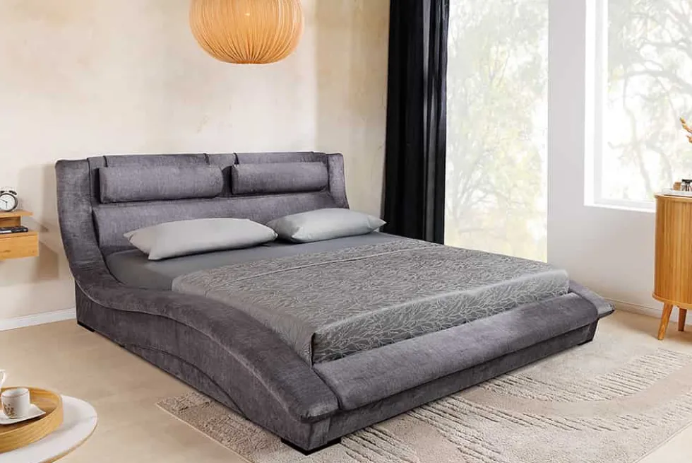 Bett SWING 180x200cm grau Vogue Seiden Samtstoff