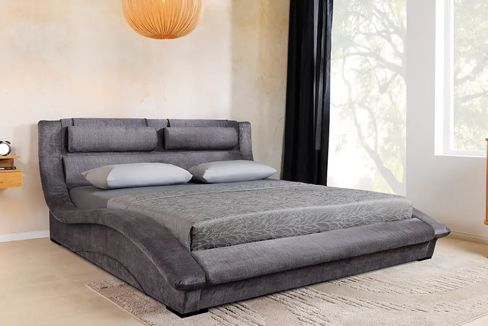 Bett SWING 180x200cm grau Vogue Seiden Samtstoff