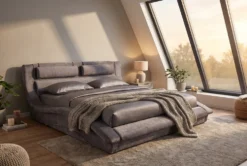 Bett SWING 180x200cm grau Vogue Seiden Samtstoff