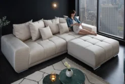Big Sofa ELEGANCIA 285cm champagner beige Vogue Velours Samt inkl. Kissen Federkern