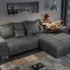 Big Sofa ELEGANCIA 285cm grau Microfaser XXL Couch inkl. Kissen Federkern