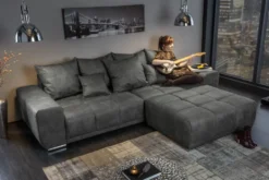 Big Sofa ELEGANCIA 285cm grau Microfaser XXL Couch inkl. Kissen Federkern