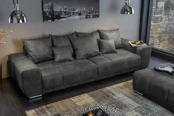Big Sofa ELEGANCIA 285cm grau Microfaser XXL Couch inkl. Kissen Federkern