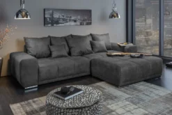Big Sofa ELEGANCIA 285cm grau Microfaser XXL Couch inkl. Kissen Federkern