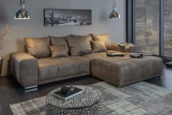 Big Sofa ELEGANCIA 285cm taupe Microfaser XXL Couch inkl. Kissen Federkern