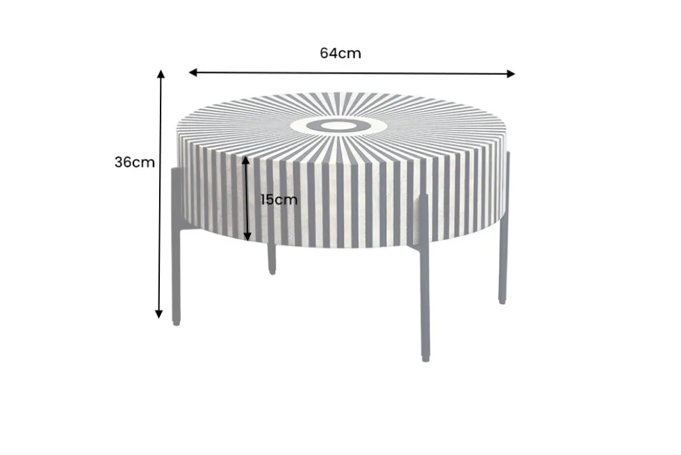 Bone Inlay Couchtisch HARMONY NATURE 65cm schwarz weiß Intarsien Kunsthandwerk