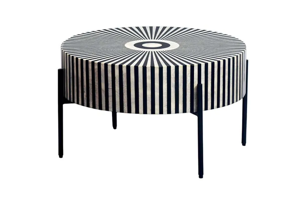 Bone Inlay Couchtisch HARMONY NATURE 65cm schwarz weiß Intarsien Kunsthandwerk