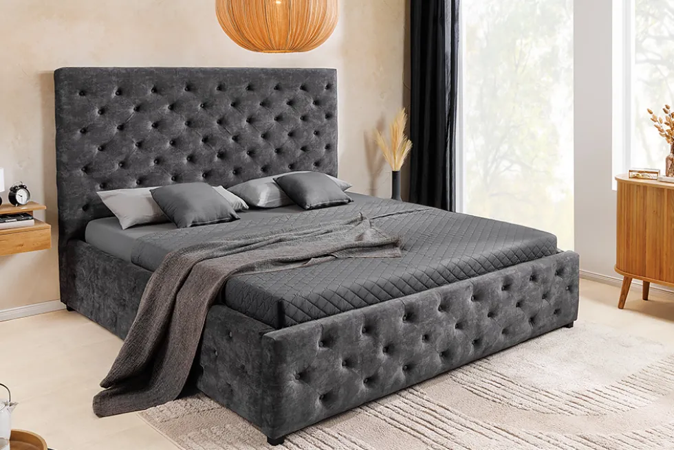 Boxbett PARIS 180x200cm grau Samt mit Stauraum und Lattenrost
