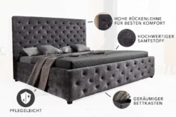 Boxbett PARIS 180x200cm grau Samt mit Stauraum und Lattenrost