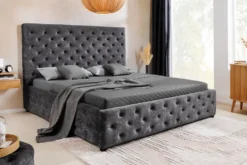 Boxbett PARIS 180x200cm grau Samt mit Stauraum und Lattenrost