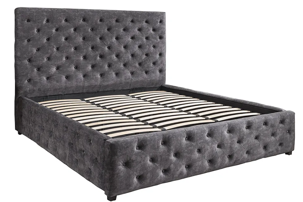 Boxbett PARIS 180x200cm grau Samt mit Stauraum und Lattenrost