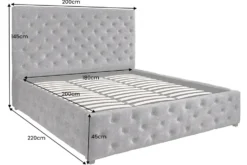 Boxbett PARIS 180x200cm grau Samt mit Stauraum und Lattenrost