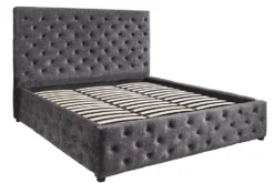 Boxbett PARIS 160x200cm grau Samt mit Stauraum und Lattenrost